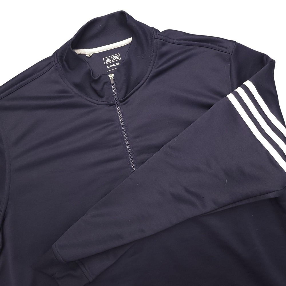 Adidas‎ Climalite Pullover Mens XL Blue 3 Stripe 1/4 Zip Long Sleeve Golf Top